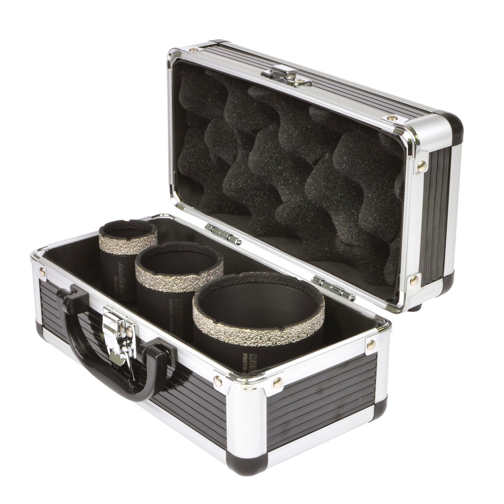 FSBKIT-CZ Mondrillo Black, sada diamantových korunek 35, 50 a 70 mm na vrtání děr za sucha i mokra do tvrdé keramiky, slinuté dlažby, žuly, mramoru