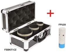 FSBKIT-CZ/SK2 Mondrillo Black + FPU20, sada diamantových korunek  FSB 35, 50, 70 mm a FPU 20 na vrtání a zvětšování děr za sucha i mokra do tvrdé keramiky, slinuté dlažby, žuly, mramoru